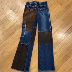 Flare Boho patchwork denim suede jeans